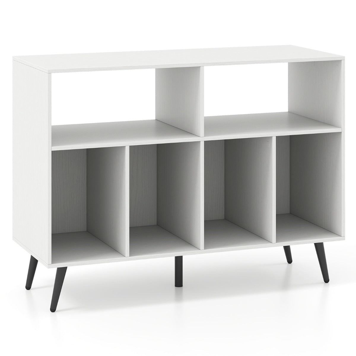 LIVSK Platenspelerstandaard - 4 Open Planken - Ruim Tafelblad - Verhoogde Steunpoten - Veiligheidssets - 100 x 40 x 74,5 cm - Wit
