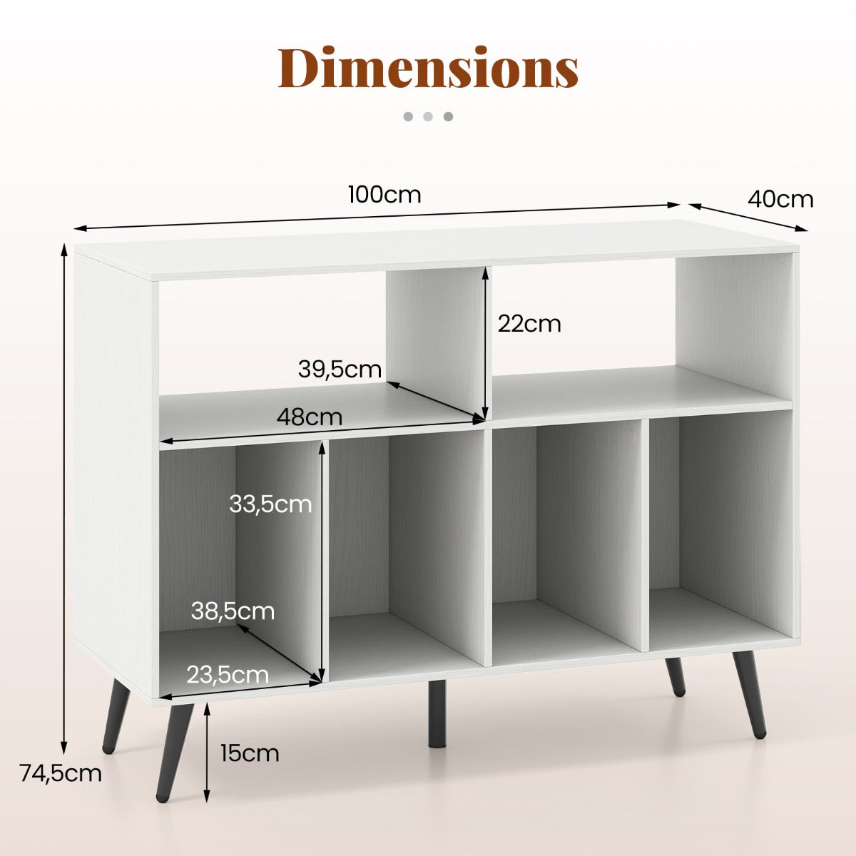 LIVSK Platenspelerstandaard - 4 Open Planken - Ruim Tafelblad - Verhoogde Steunpoten - Veiligheidssets - 100 x 40 x 74,5 cm - Wit