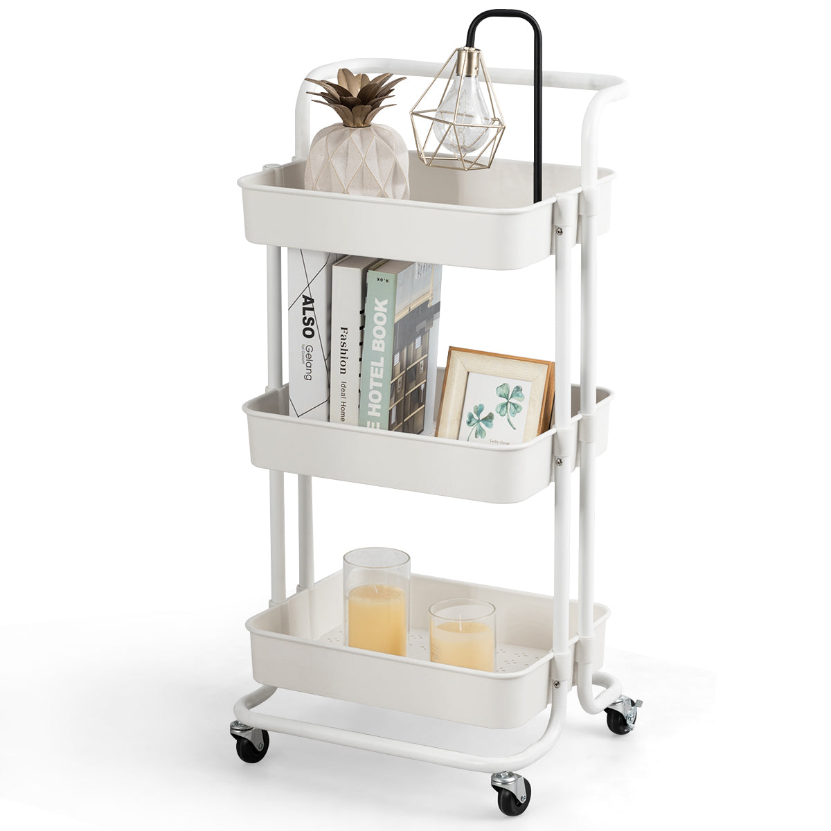 LIVSK Metalen Trolley met 3 Niveaus - 60 kg Draagvermogen - 4 Zwenkwielen - Duurzaam en Multifunctioneel - 42 x 35,5 x 86 cm -
