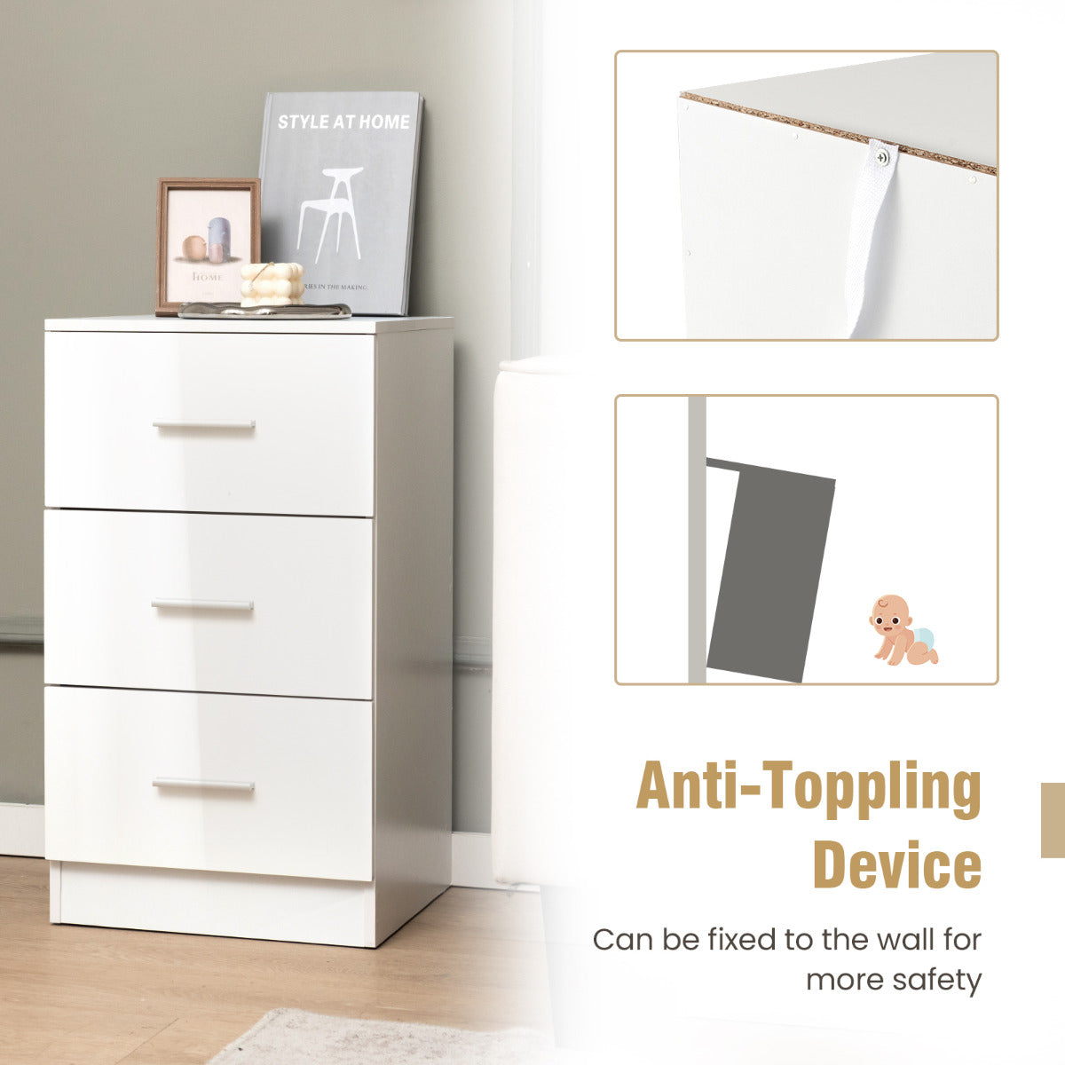 LIVSK 3-laden archiefkast - Opbergruimte voor A4-bestanden - Ergonomische handgrepen - Duurzaam design - 37,1 x 34,2 x 66,5 cm -