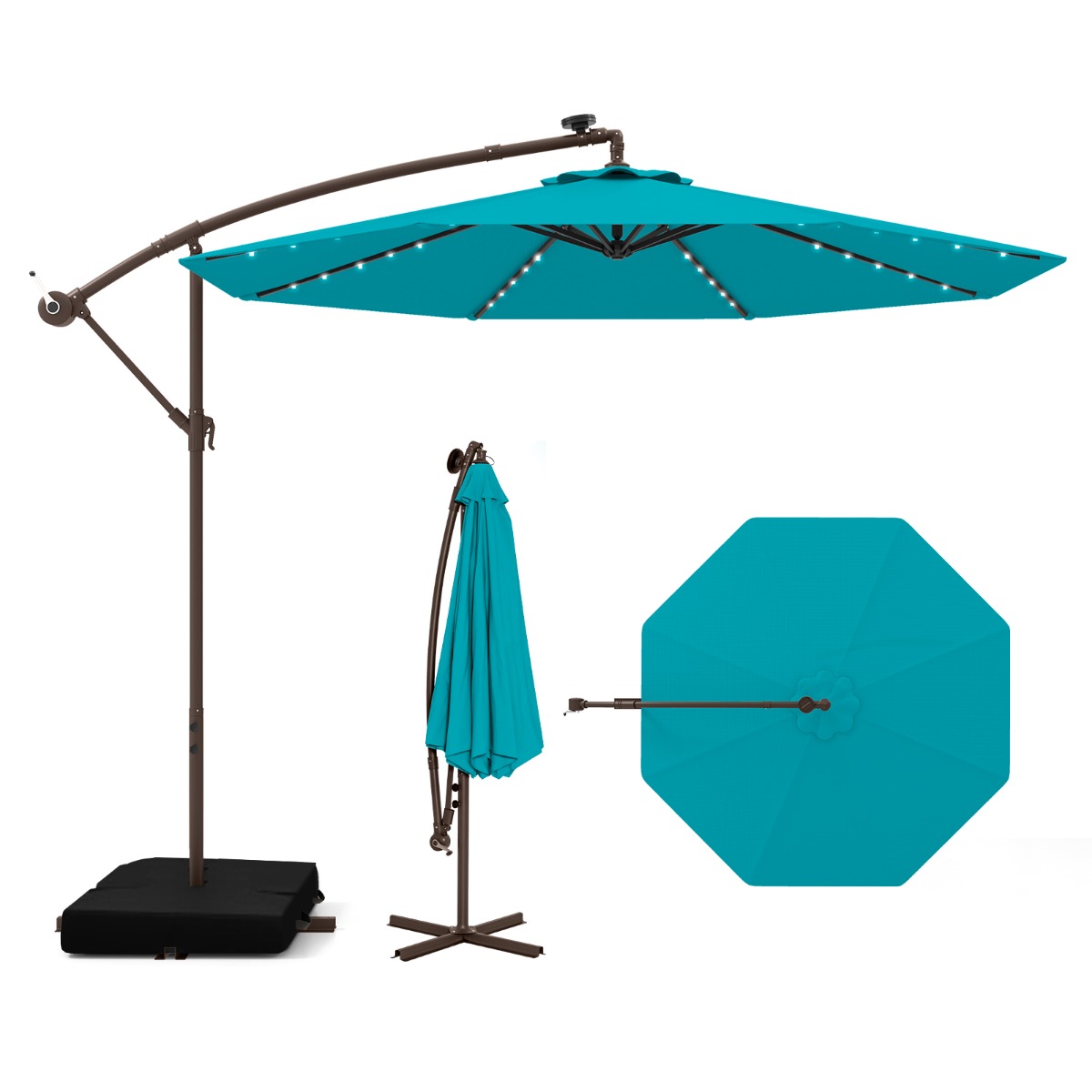 LIVSK Terrasparasol 300 cm - UV- en Waterbescherming - Verstelbaar met 32 LED-lichten - Stabiel met Zandzakken - Turquoise
