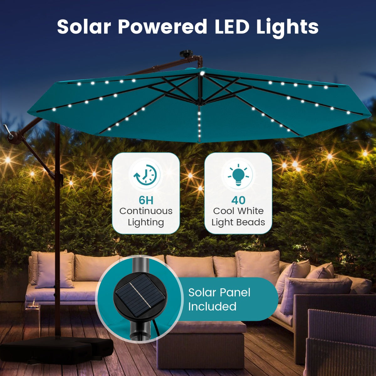 LIVSK Terrasparasol 300 cm - UV- en Waterbescherming - Verstelbaar met 32 LED-lichten - Stabiel met Zandzakken - Turquoise