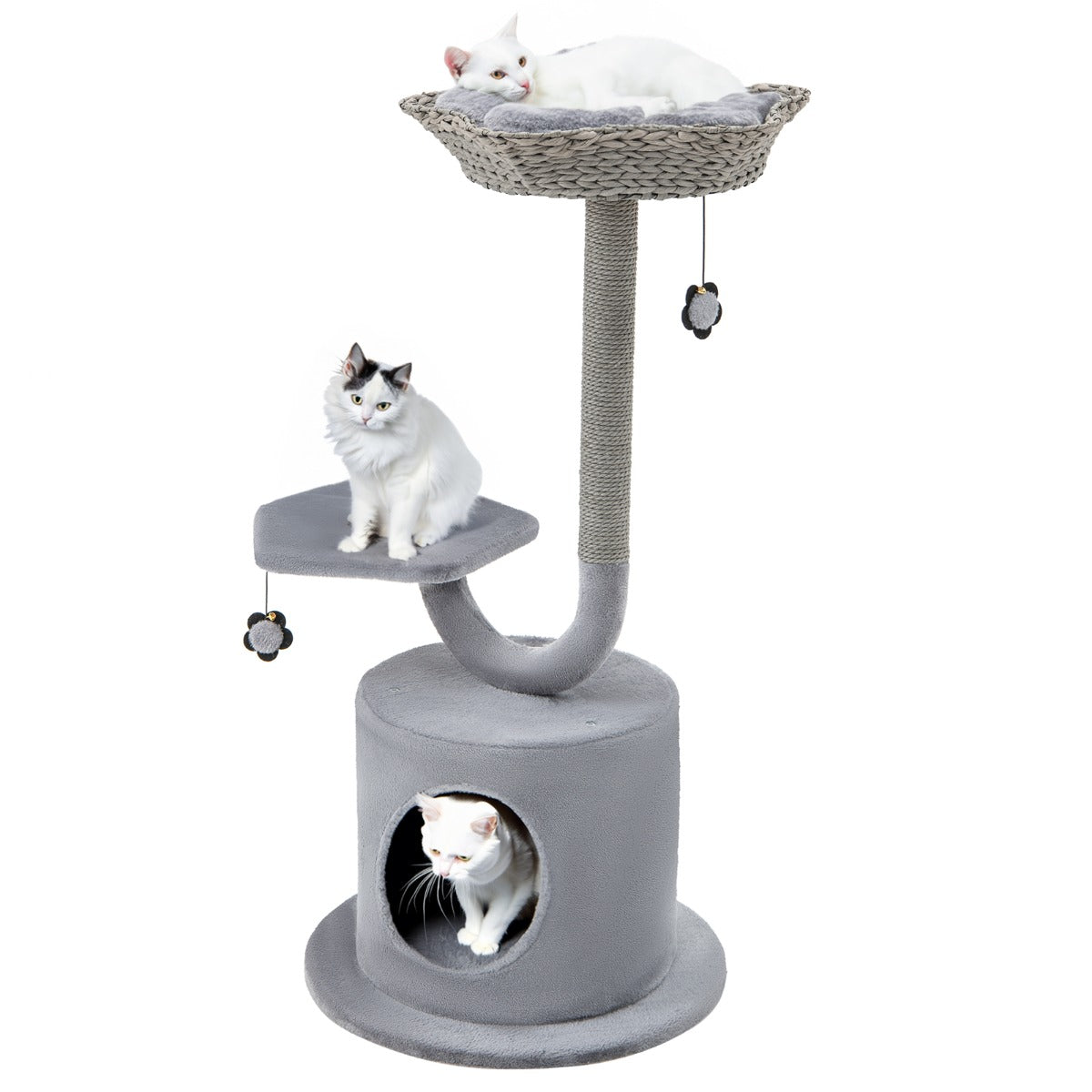 LIVSK Kattentoren 3-Niveau - Stevig Metalen Frame - Krabpalen en Zitstok - Handgeweven Mand - 50 x 50 x 106 cm - Grijs