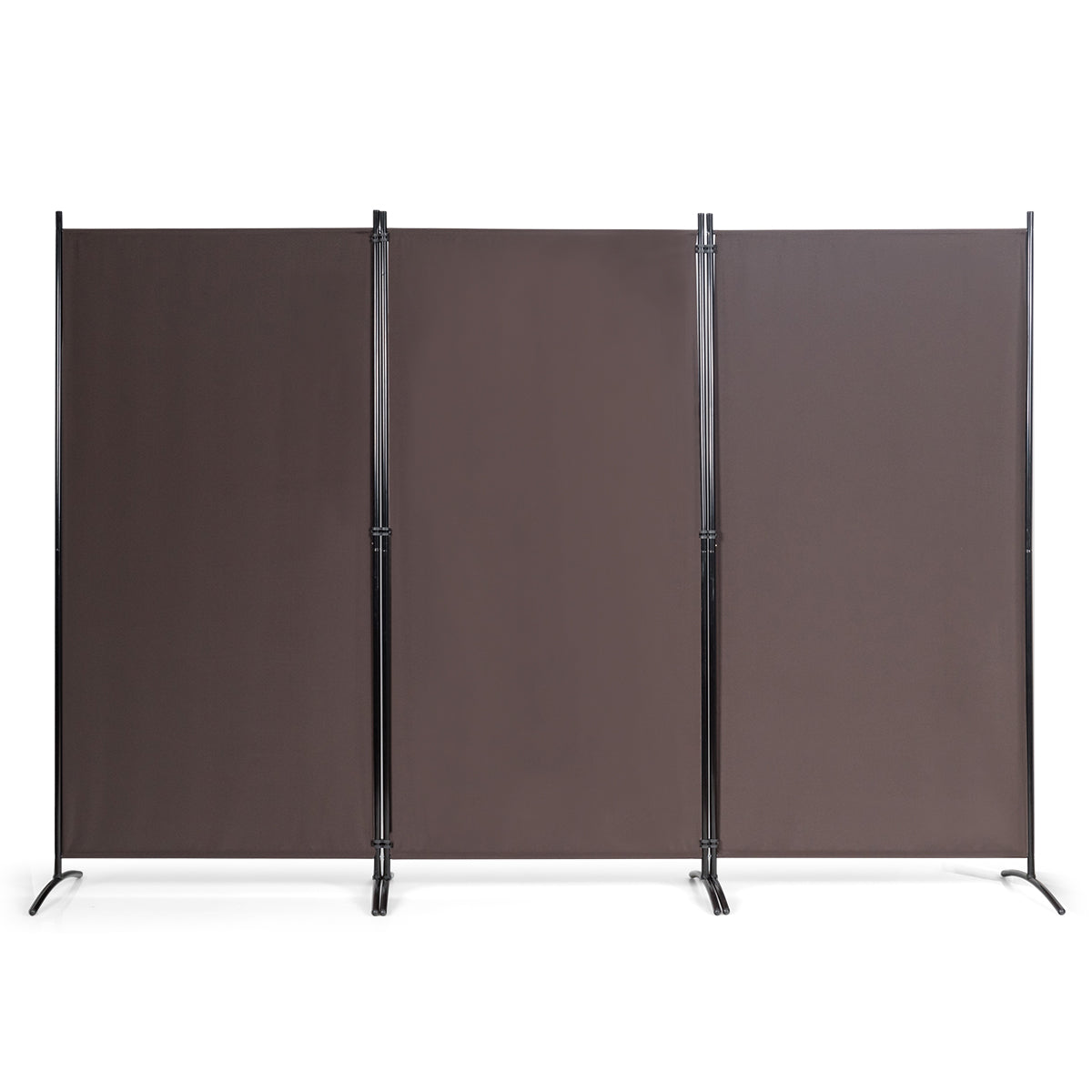 LIVSK Vouwbaar Kamerscherm - Inklapbaar met Drie Panelen - Hoogwaardig Polyesterweefsel - Stalen Frame - 260 x 183 cm - Bruin