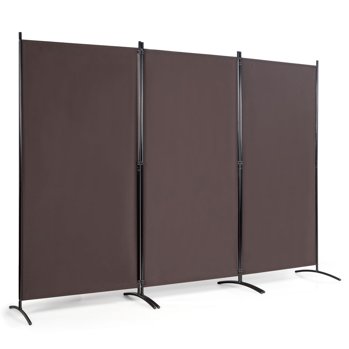 LIVSK Vouwbaar Kamerscherm - Inklapbaar met Drie Panelen - Hoogwaardig Polyesterweefsel - Stalen Frame - 260 x 183 cm - Bruin