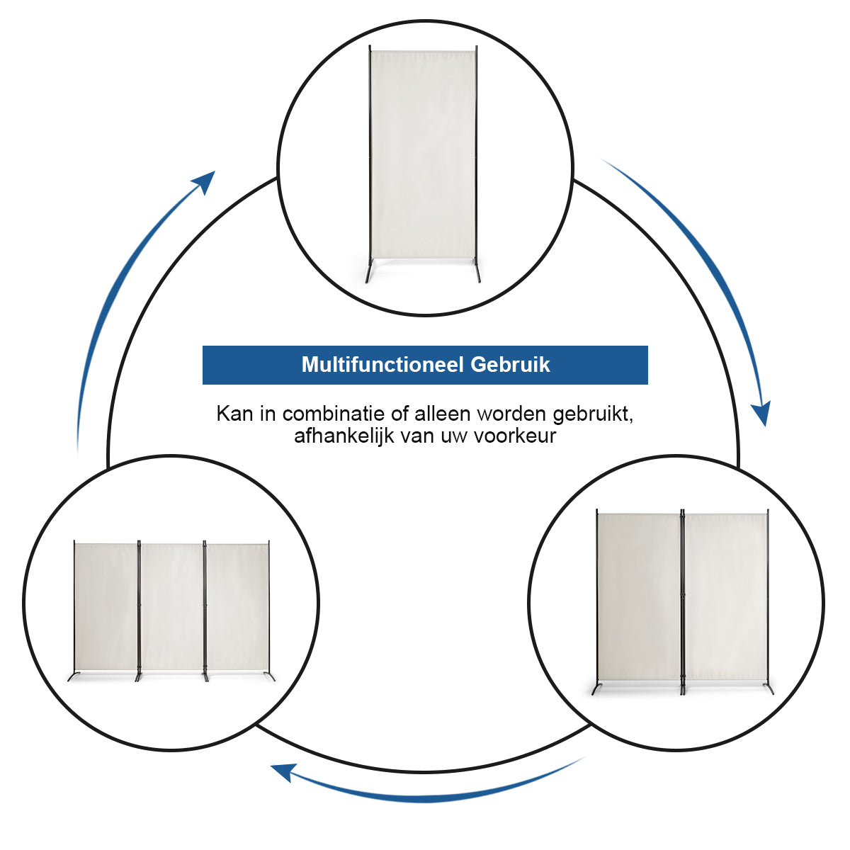 LIVSK Kamerscherm 3 Panelen - Hoogwaardig Polyesterweefsel - Stalen Frame - Opvouwbaar - Privacy en Decoratie - Gebroken wit