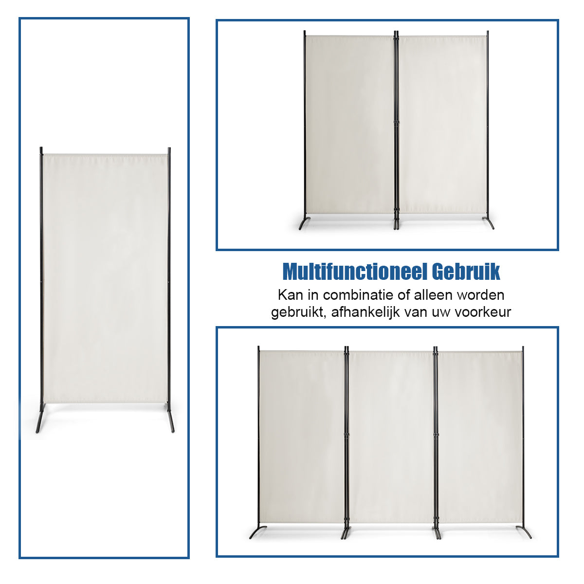 LIVSK Kamerscherm 3 Panelen - Hoogwaardig Polyesterweefsel - Stalen Frame - Opvouwbaar - Privacy en Decoratie - Gebroken wit