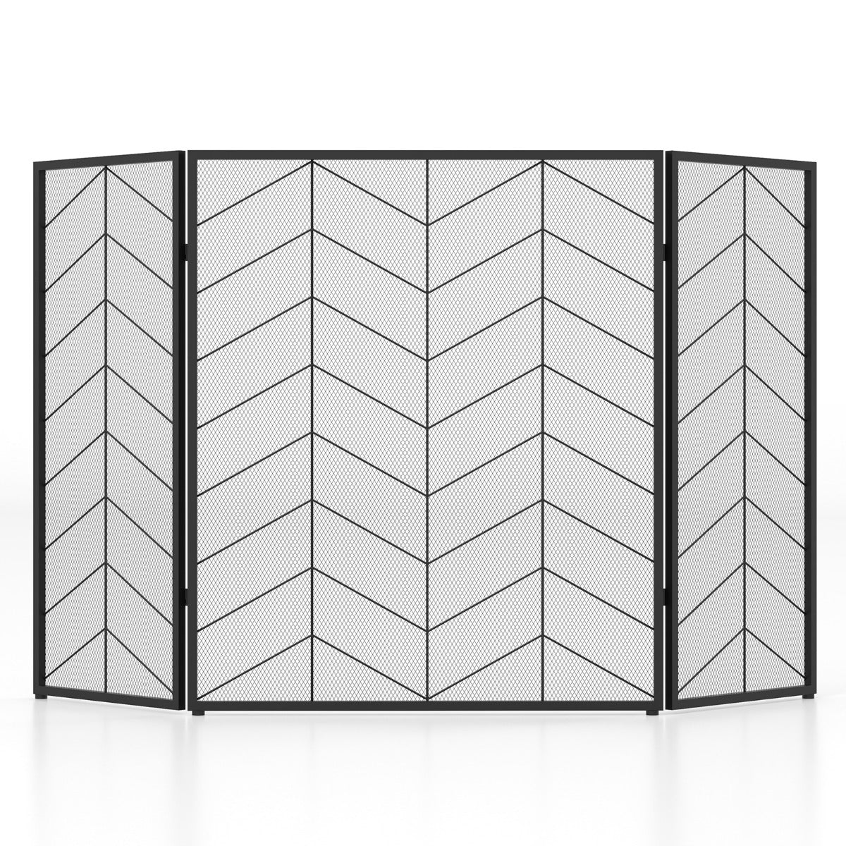 LIVSK 3-luikse haardscherm - Opvouwbaar en Roestbestendig - Vintage Chevron Ontwerp - 132 x 79 cm - Metaal - Zwart