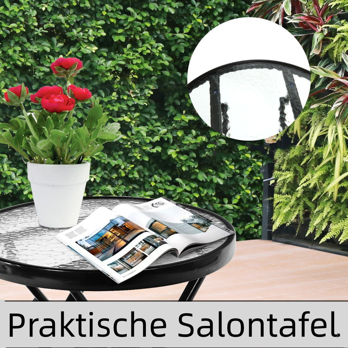 LIVSK Opvouwbare Schommelstoelenset - 2 Stoelen en Tafel - Stalen Frame - Dikke Kussens - Voor Buiten - Blauw + Grijs