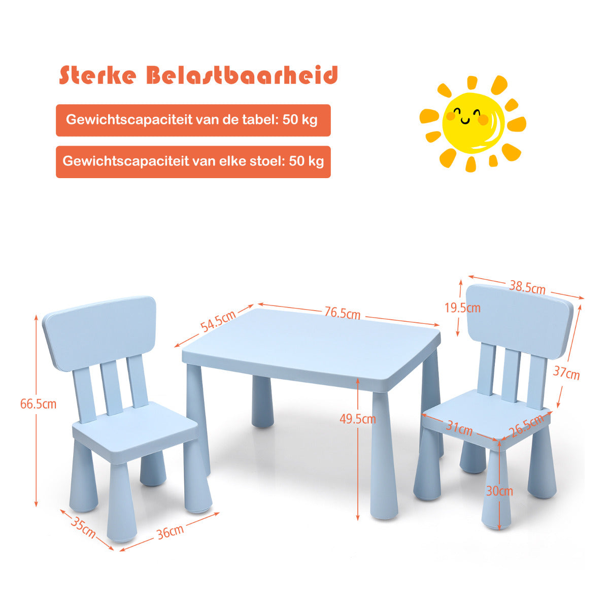 LIVSK Multifunctionele Kinderset - 1 Tafel en 2 Stoelen - Ergonomisch en Veilig - Draagvermogen 50 kg - Blauw
