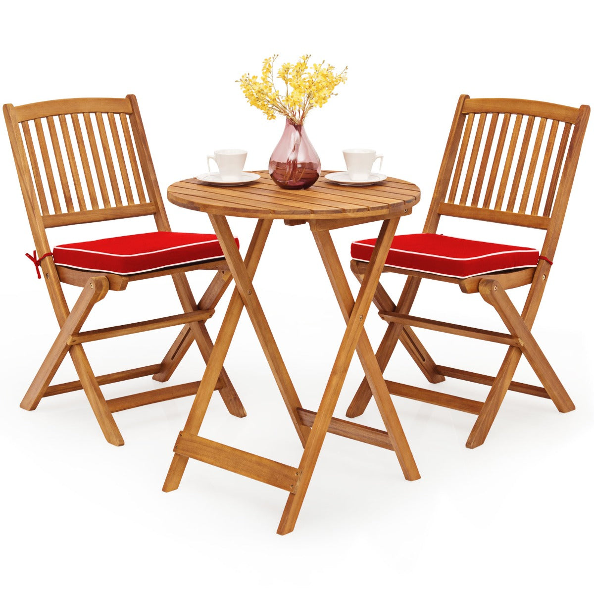 LIVSK 3-delige Patio Bistro Set - Massief Acaciahout - Opvouwbaar met Verwijderbare Kussens - Duurzaam en Comfortabel -