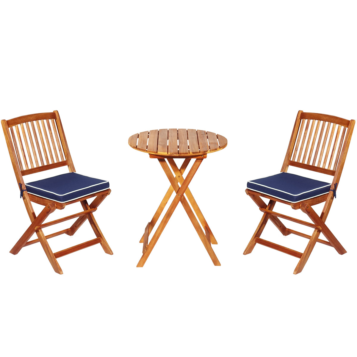 LIVSK 3-delige Patio Bistro Set - Duurzaam Acaciahout - Inklapbare Stoelen met Verwijderbare Kussens - Voor Binnenplaats en