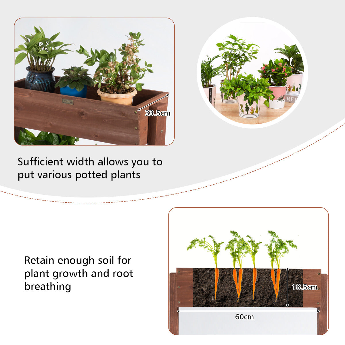 LIVSK Houten Bloemenrek - 3 Laags - Verstelbaar - Stevig Sparrenhout - Tot 30 kg - Voor Diverse Planten - Bruin