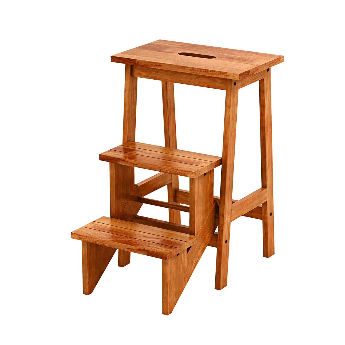 LIVSK 3-traps Opstapladder en Kruk - Antislip Treden - Inklapbaar - Handvat - Draagvermogen 90 kg - Bruin