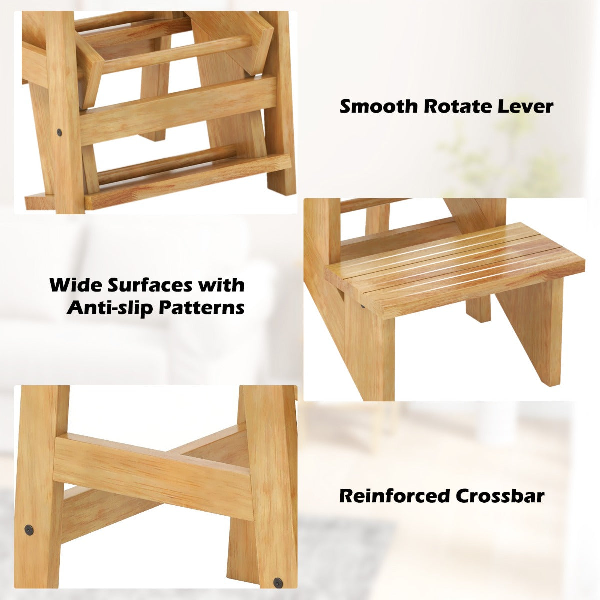 LIVSK 3-in-1 Trapkruk - Antislip Treden - Multifunctioneel als Kruk of Plantenstandaard - Tot 90 kg - Natuurlijk Houtkleurig