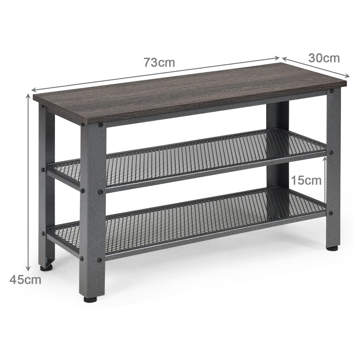 LIVSK Multifunctioneel Schoenenrek - 3-laags - Afneembare Planken - Waterbestendig - Tot 40 kg - 73 x 30 x 45 cm - Grijs