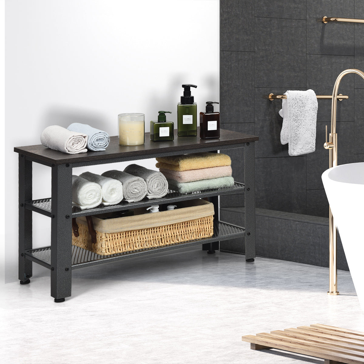 LIVSK Multifunctioneel Schoenenrek - 3-laags - Afneembare Planken - Waterbestendig - Tot 40 kg - 73 x 30 x 45 cm - Grijs