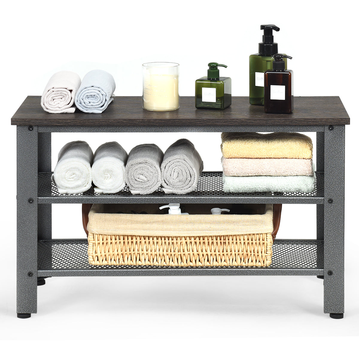 LIVSK Multifunctioneel Schoenenrek - 3-laags - Afneembare Planken - Waterbestendig - Tot 40 kg - 73 x 30 x 45 cm - Grijs