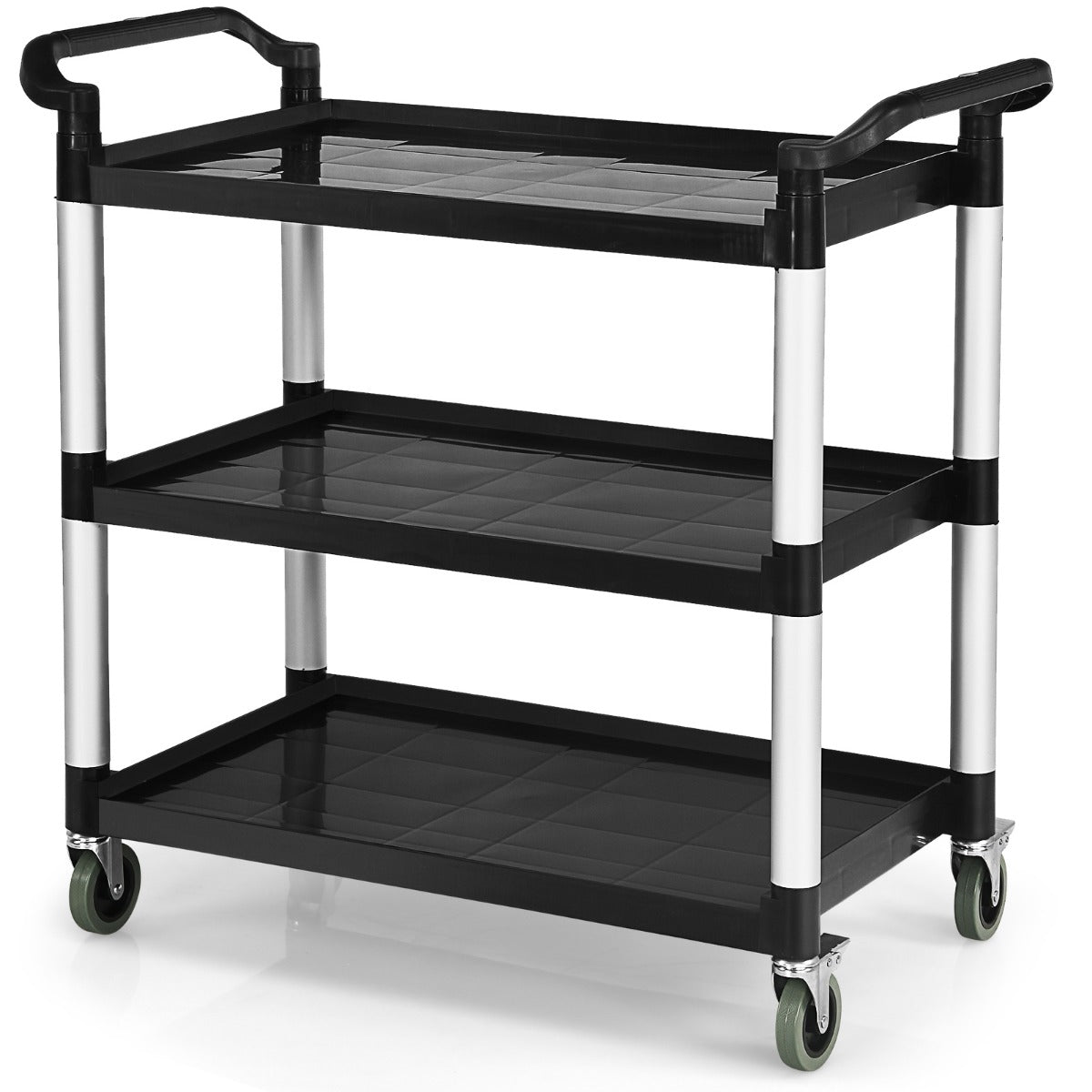 LIVSK Multifunctionele Trolley - 3 Niveaus - 360° Draaibare Wielen - Remsysteem - Tot 150 kg - Zwart
