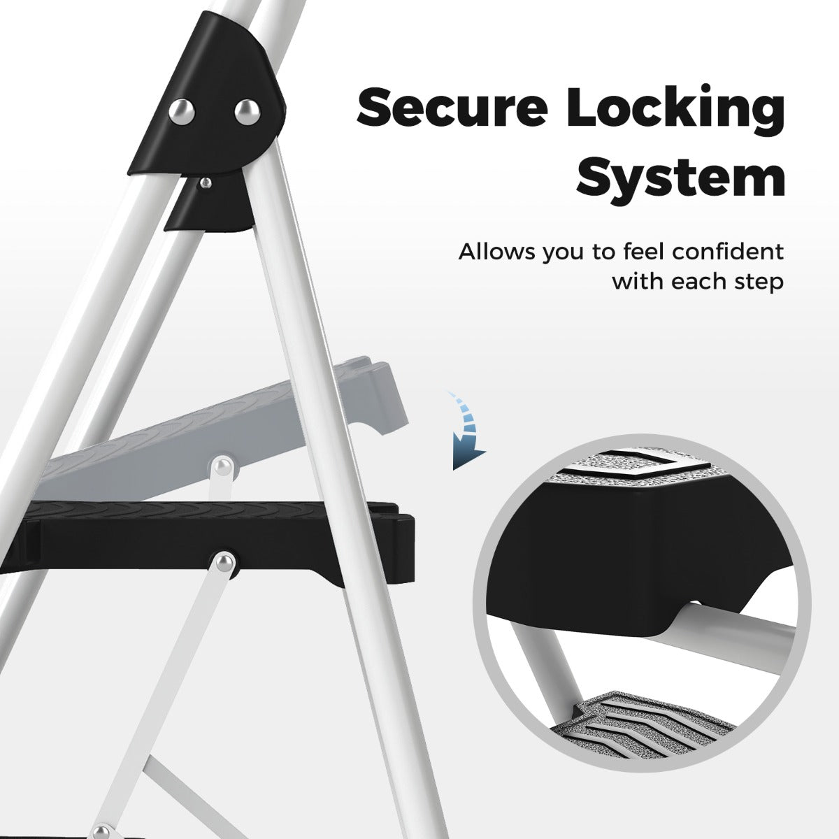 Livsk costway 3 treden ladder opvouwbare trapladder met beklede leuning en brede antisliptreden draagbare ladder zwart 3