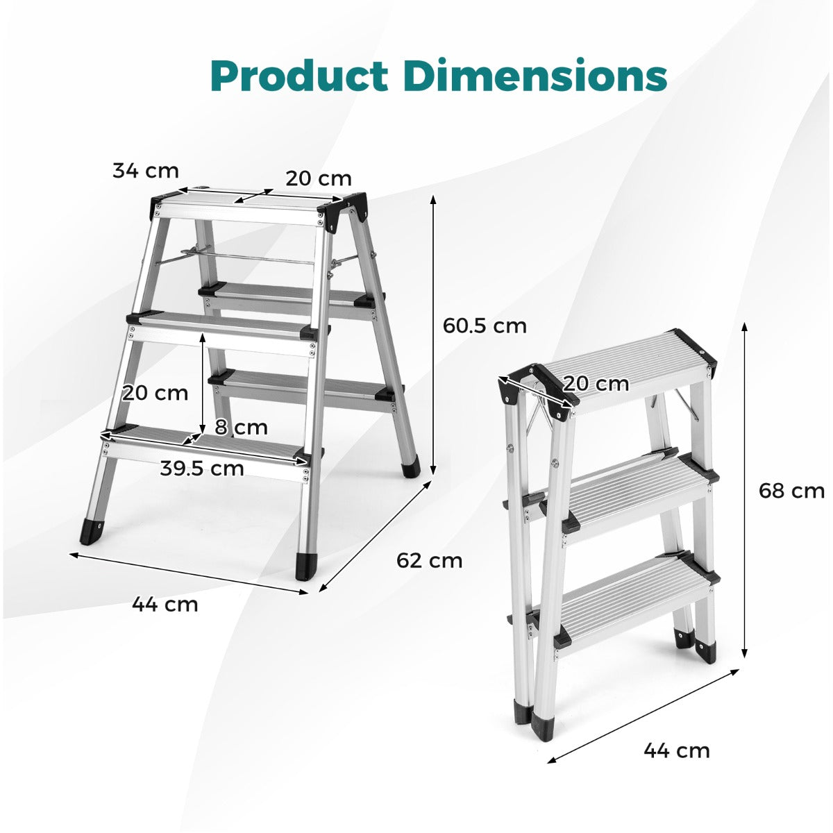 Livsk costway 3 treden opstapje opvouwbaar aluminium opstapje met brede treden en antislipvoetjes lichtgewicht en draagbare ladder maximaal draagvermogen 150 kg