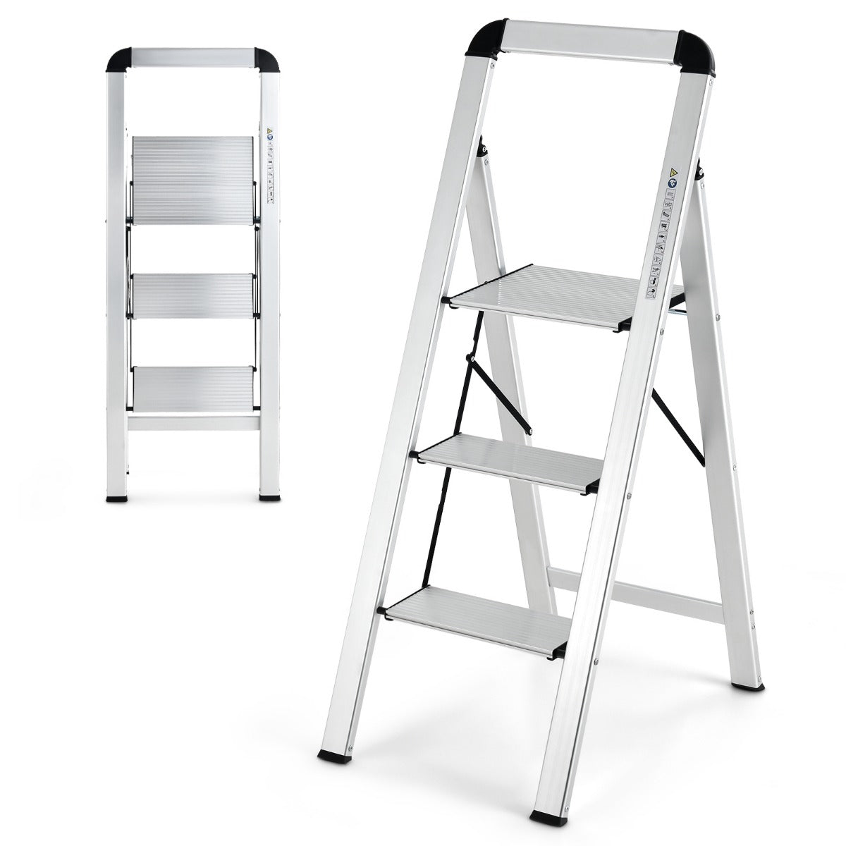 LIVSK Opstap met 3 Treden Aluminium - Lichtgewicht en Compact - Antislip - Tot 150 kg - Ideaal voor Klusjes - Zilver