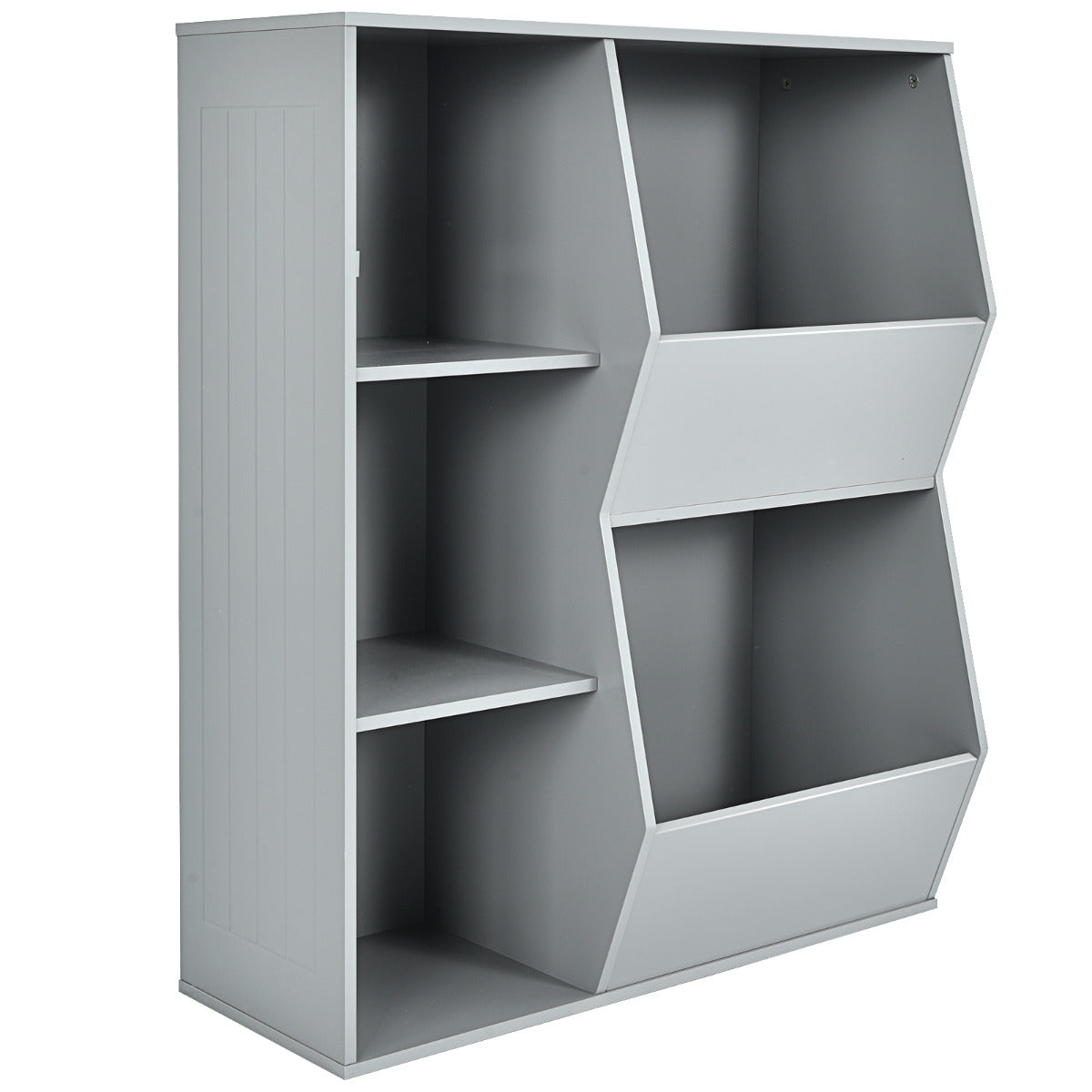 LIVSK Opbergkast Kinderplank - Hoogwaardig MDF - Veilig en Duurzaam - Met Open Planken en Mandjes - 76 x 28 x 94 cm - Grijs