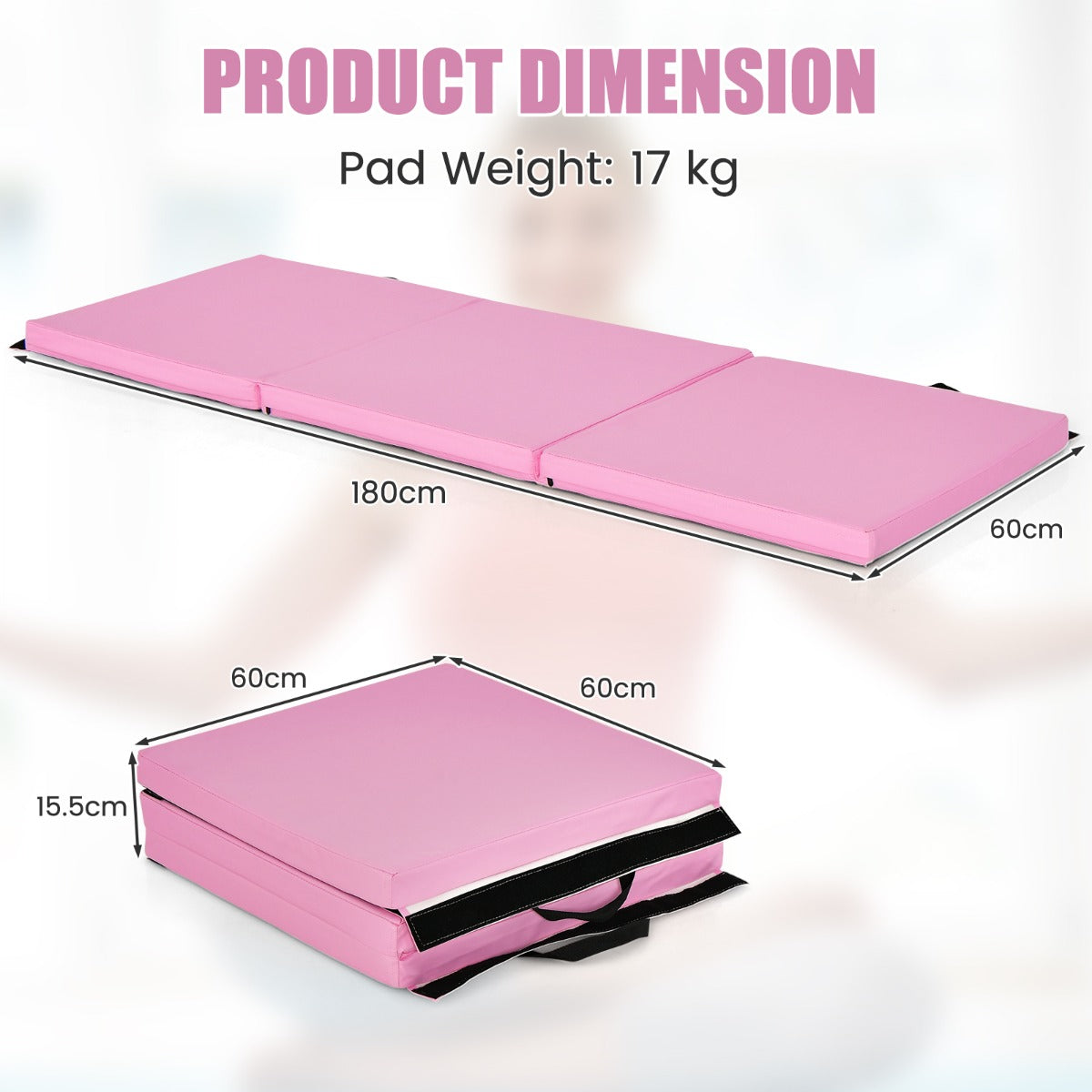 LIVSK Opvouwbare Oefenmat - Ergonomisch Ontwerp - Waterdicht - Handvatten - Ideaal voor Yoga en Pilates - 180 x 60 cm - Roze