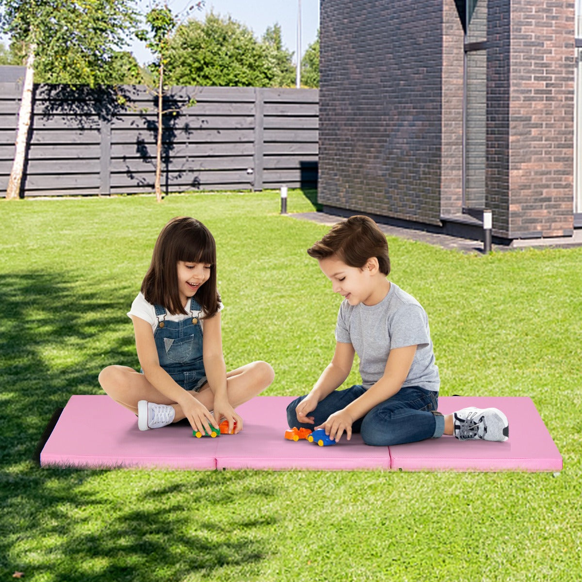 LIVSK Opvouwbare Oefenmat - Ergonomisch Ontwerp - Waterdicht - Handvatten - Ideaal voor Yoga en Pilates - 180 x 60 cm - Roze