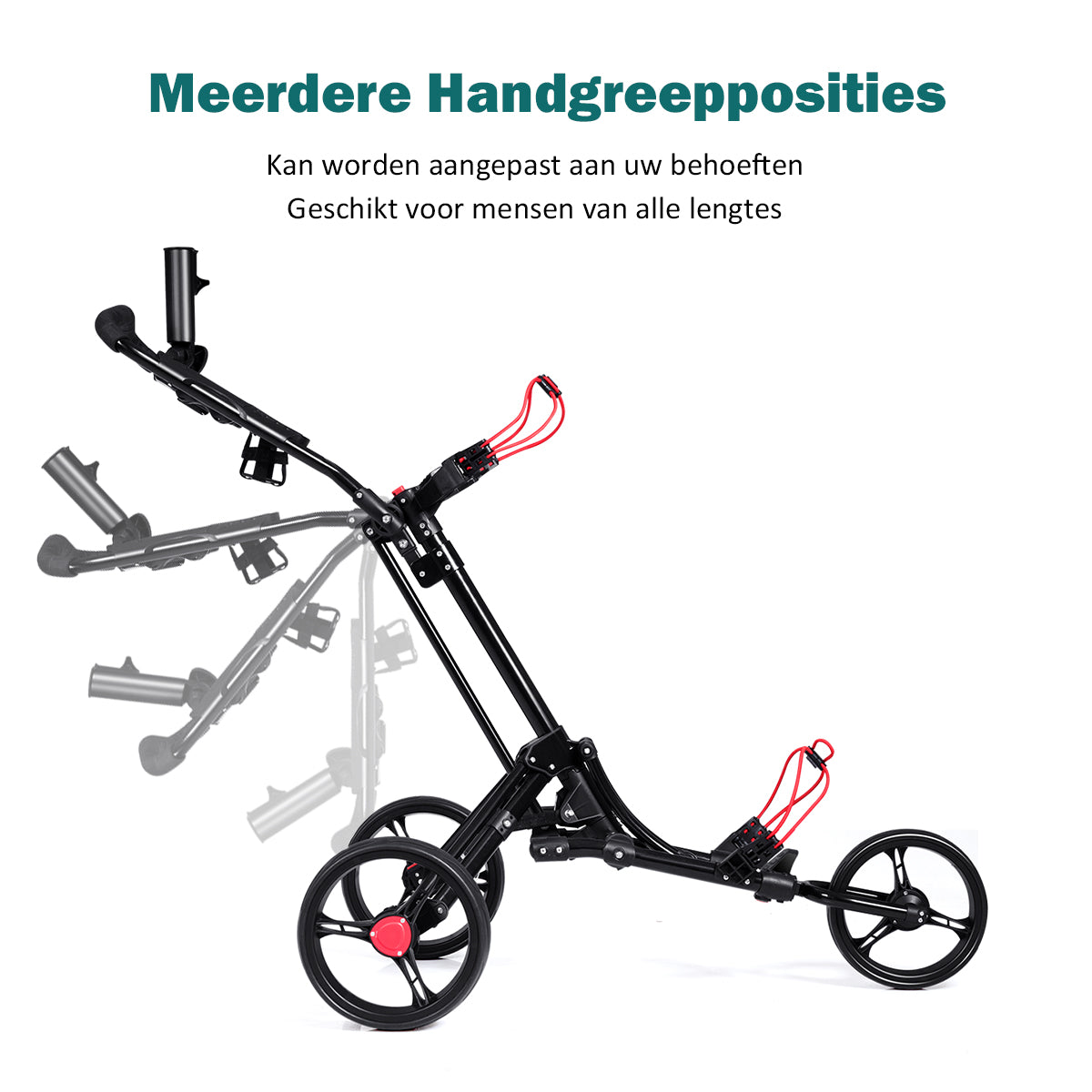 LIVSK Opvouwbare Golfkar - Hoogwaardig Aluminium - Verstelbare Handgreep - Parapluhouder en Tee-houder - Lichtgewicht - Zwart