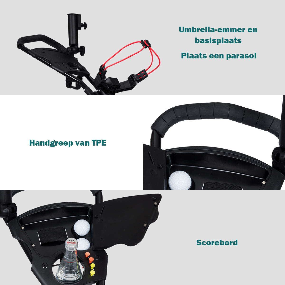 LIVSK Opvouwbare Golfkar - Hoogwaardig Aluminium - Verstelbare Handgreep - Parapluhouder en Tee-houder - Lichtgewicht - Zwart