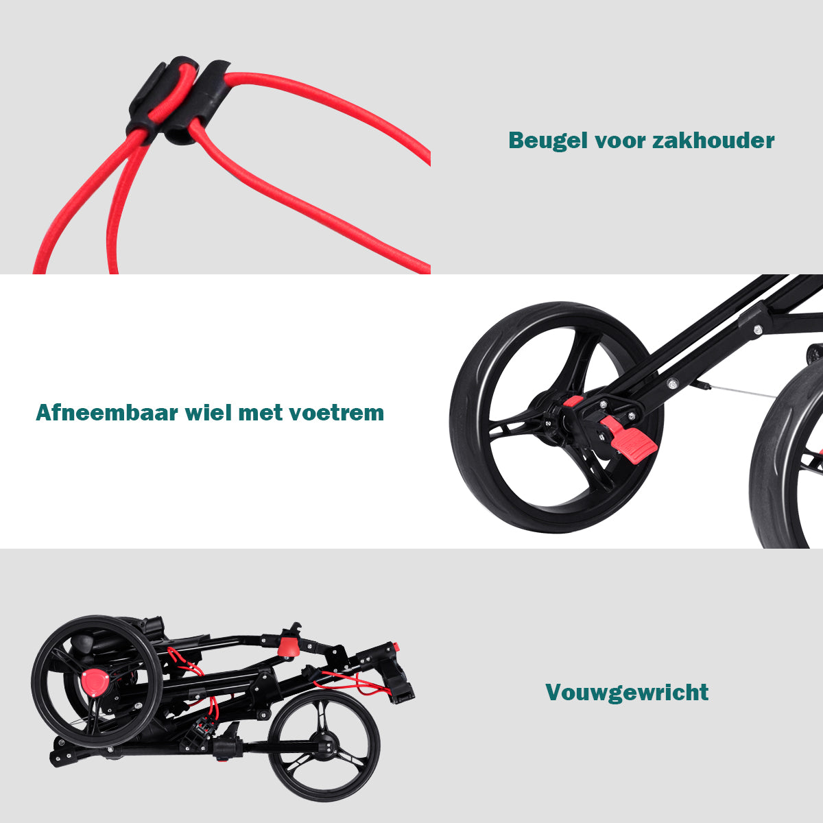 LIVSK Opvouwbare Golfkar - Hoogwaardig Aluminium - Verstelbare Handgreep - Parapluhouder en Tee-houder - Lichtgewicht - Zwart