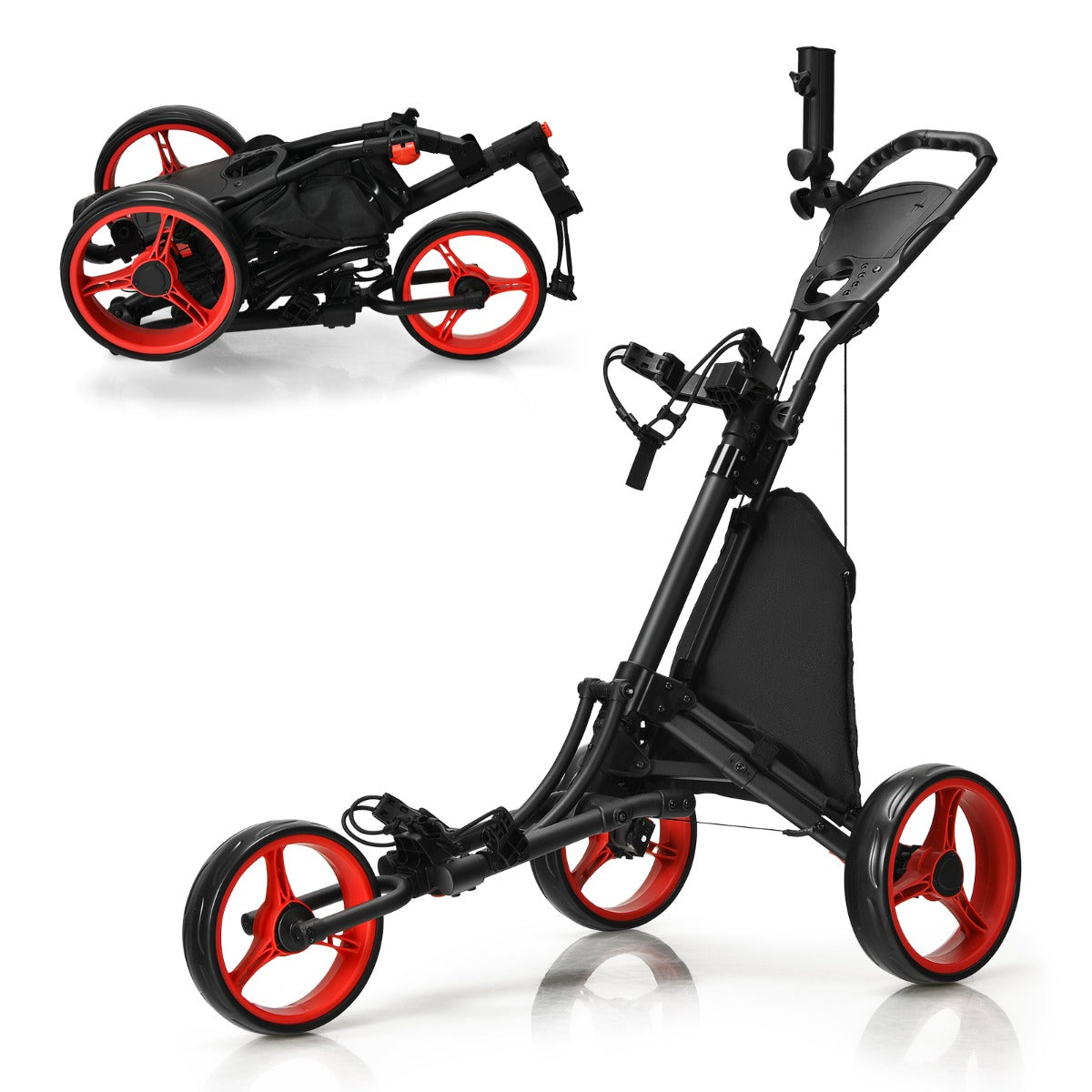LIVSK Inklapbare Golftrolley - Lichtgewicht Aluminium - Kogellager Wielen - Ergonomische Handgreep - Opbergtas - Rood + Zwart