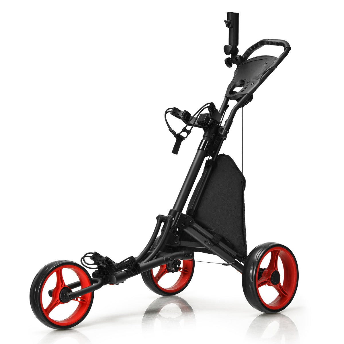 LIVSK Inklapbare Golftrolley - Lichtgewicht Aluminium - Kogellager Wielen - Ergonomische Handgreep - Opbergtas - Rood + Zwart