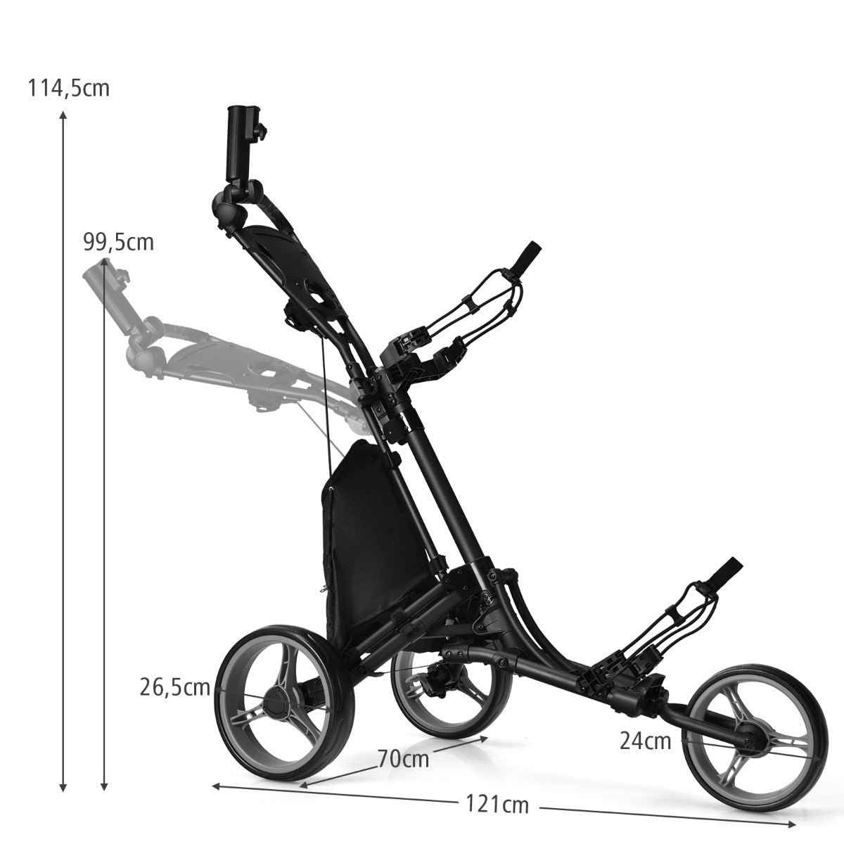 LIVSK Opvouwbare Golftrolley - Kogellager Wielen - Verstelbare Handgreep - Ruime Opbergruimte - Tot 14 kg - Grijs