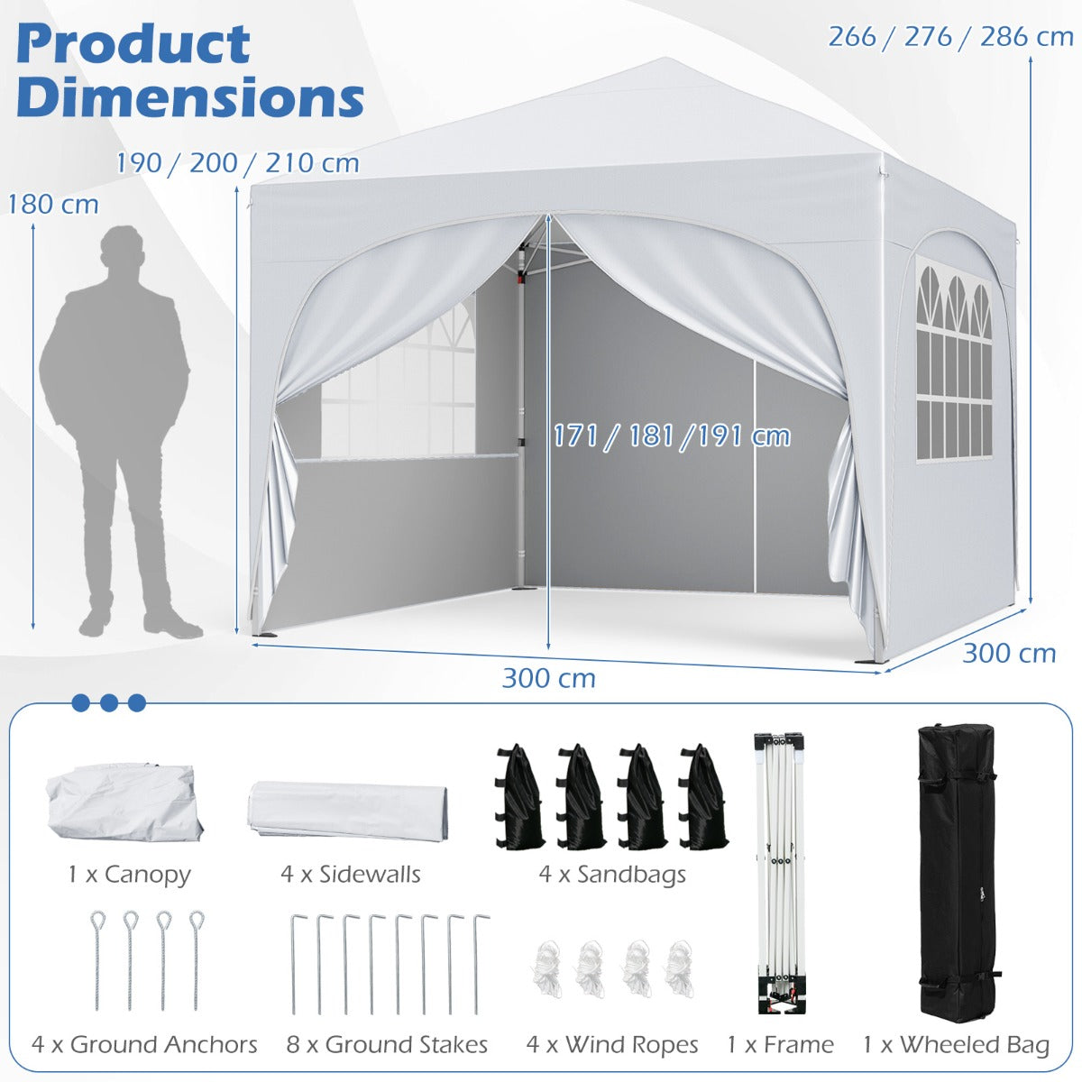 LIVSK Opvouwbare Overkapping Tent - Pop-up Structuur - 4 Afneembare Zijwanden - Waterafstotend - Inclusief Haringen - Wit