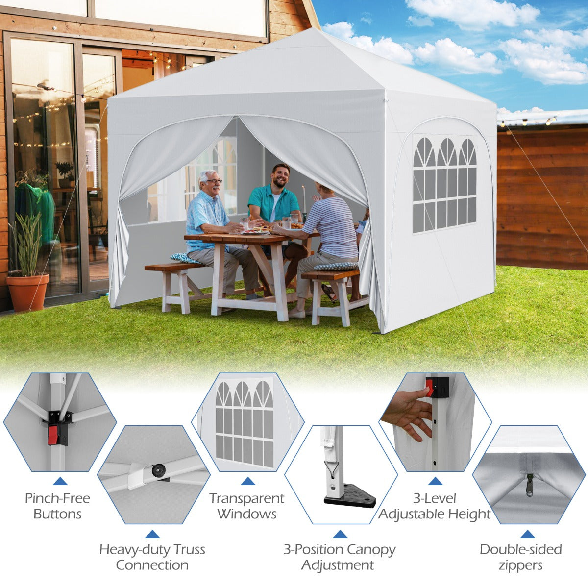 LIVSK Opvouwbare Overkapping Tent - Pop-up Structuur - 4 Afneembare Zijwanden - Waterafstotend - Inclusief Haringen - Wit