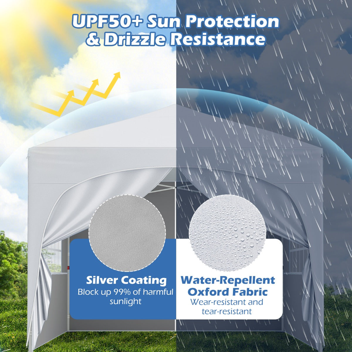 LIVSK Opvouwbare Overkapping Tent - Pop-up Structuur - 4 Afneembare Zijwanden - Waterafstotend - Inclusief Haringen - Wit