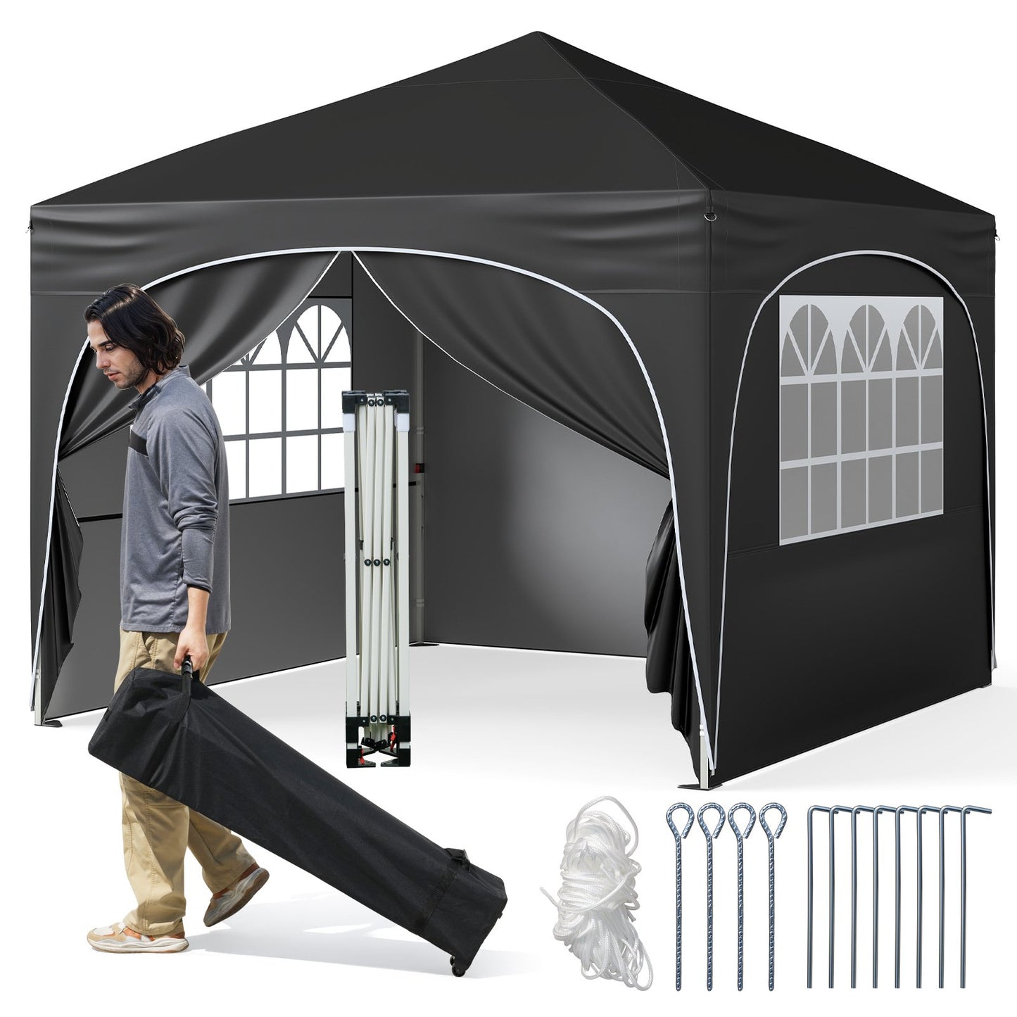 LIVSK Opvouwbare Overkappingstent - Pop-upstructuur - 4 Afneembare Zijwanden - Inclusief Haringen en Ankers - 300 x 300 x 286 cm