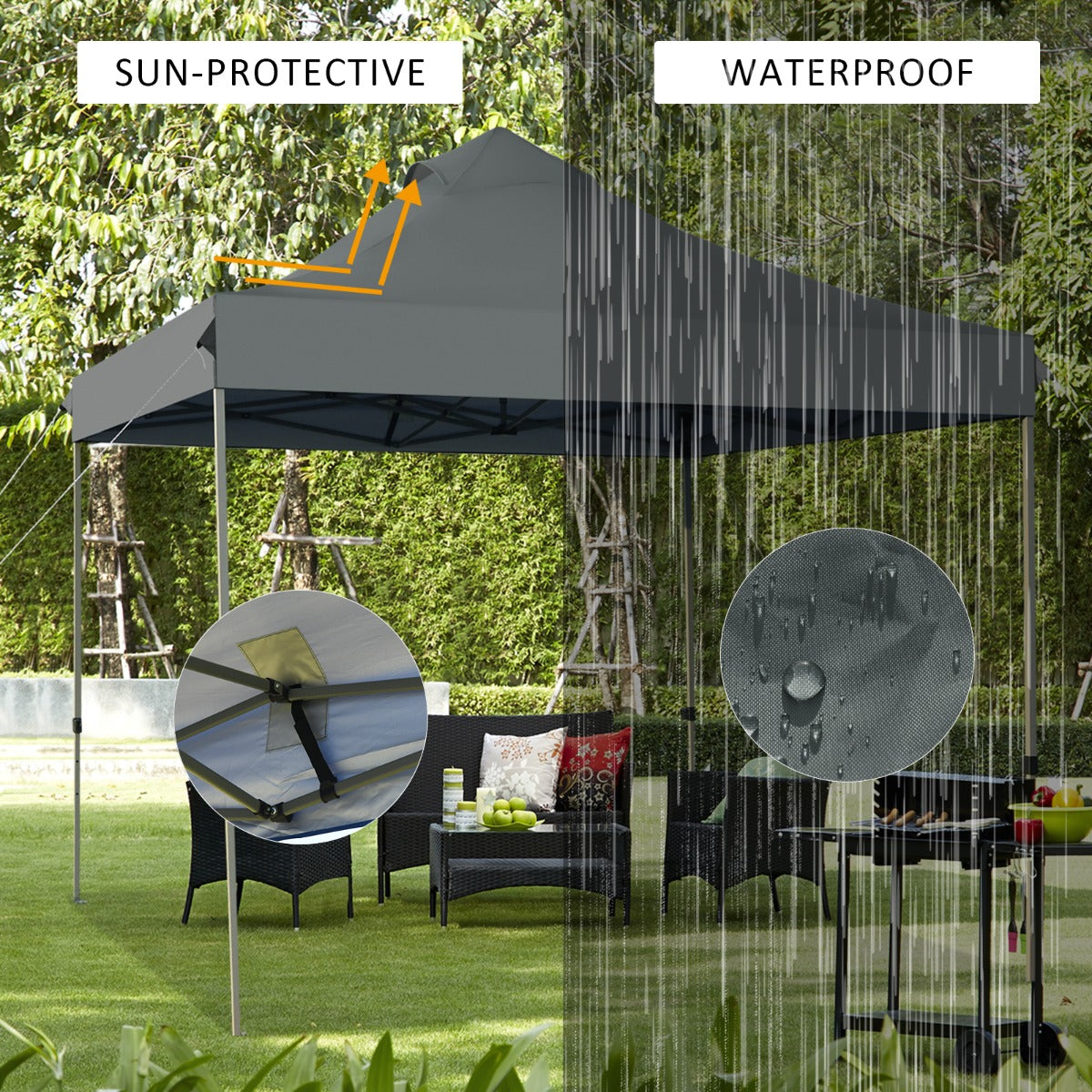 LIVSK Opvouwbare Partytent - Waterdicht en Zilvercoating - Verstelbaar tot 335 cm - 9 m² Schaduw - Voor 6-8 Personen - Grijs