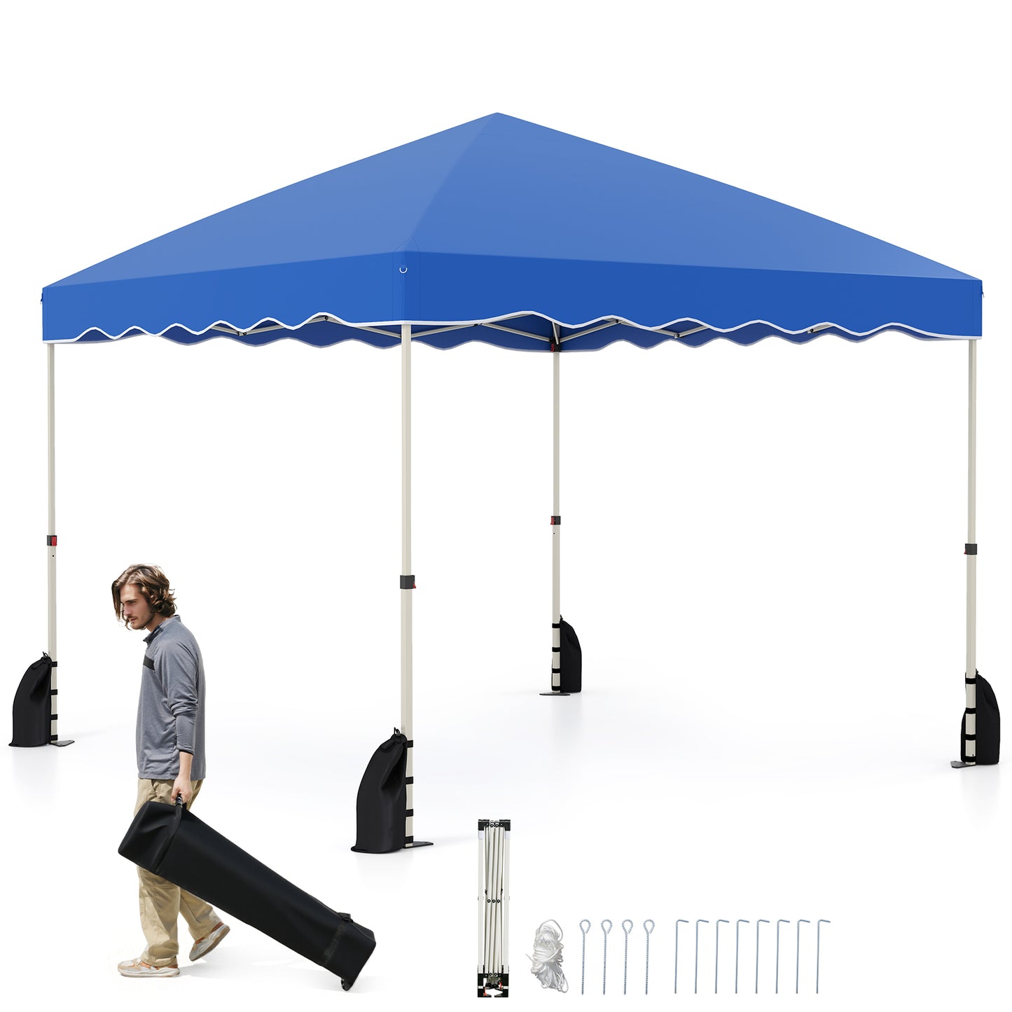 LIVSK Pop-up Luifel Tent - 3-voudig Hoogte Verstelbaar - Draagbare Rol Tas - 8 Haken en 4 Zandzakken - 300 x 300 x 266-286 cm -