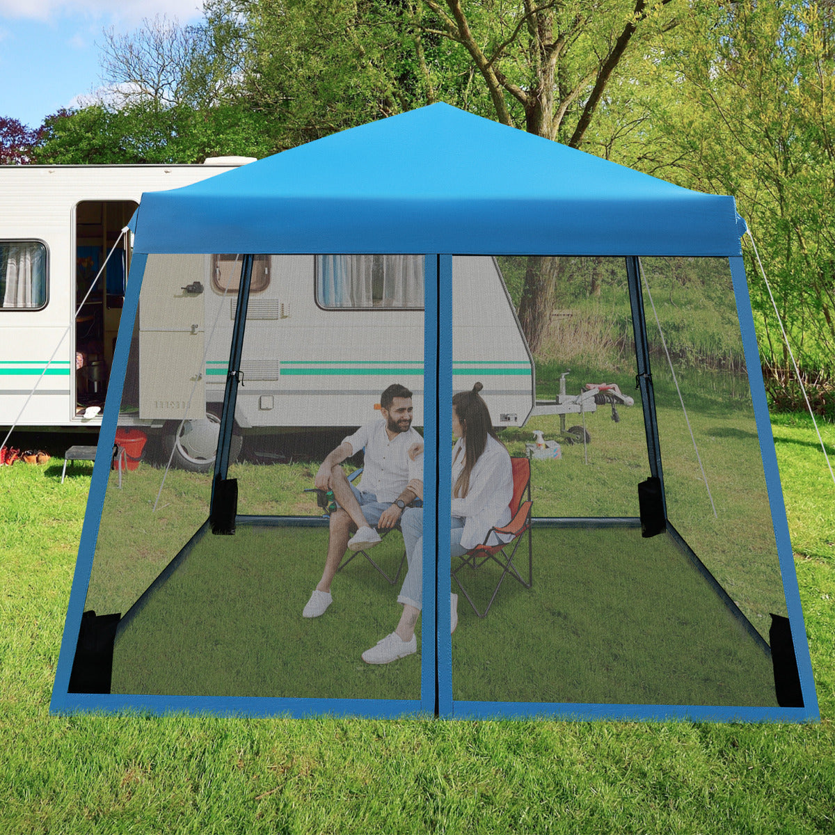 LIVSK Pop-up Paviljoen 3x3m - Verstelbare Hoogte - Mesh-zijwanden - Windbestendig - Waterdicht - 9 m² Schaduw - Grijs