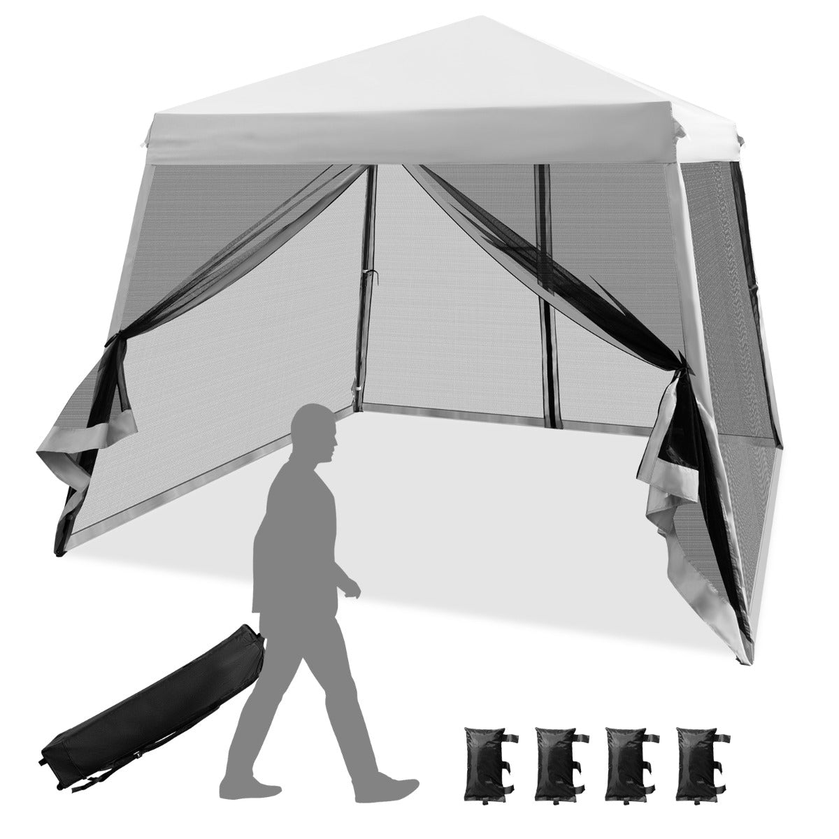 LIVSK Pop-Up Paviljoen 300 x 300 x 237-255 cm - Insectenwerend - Waterdicht - Inclusief Zandzakken en Windtouwen - Grijs