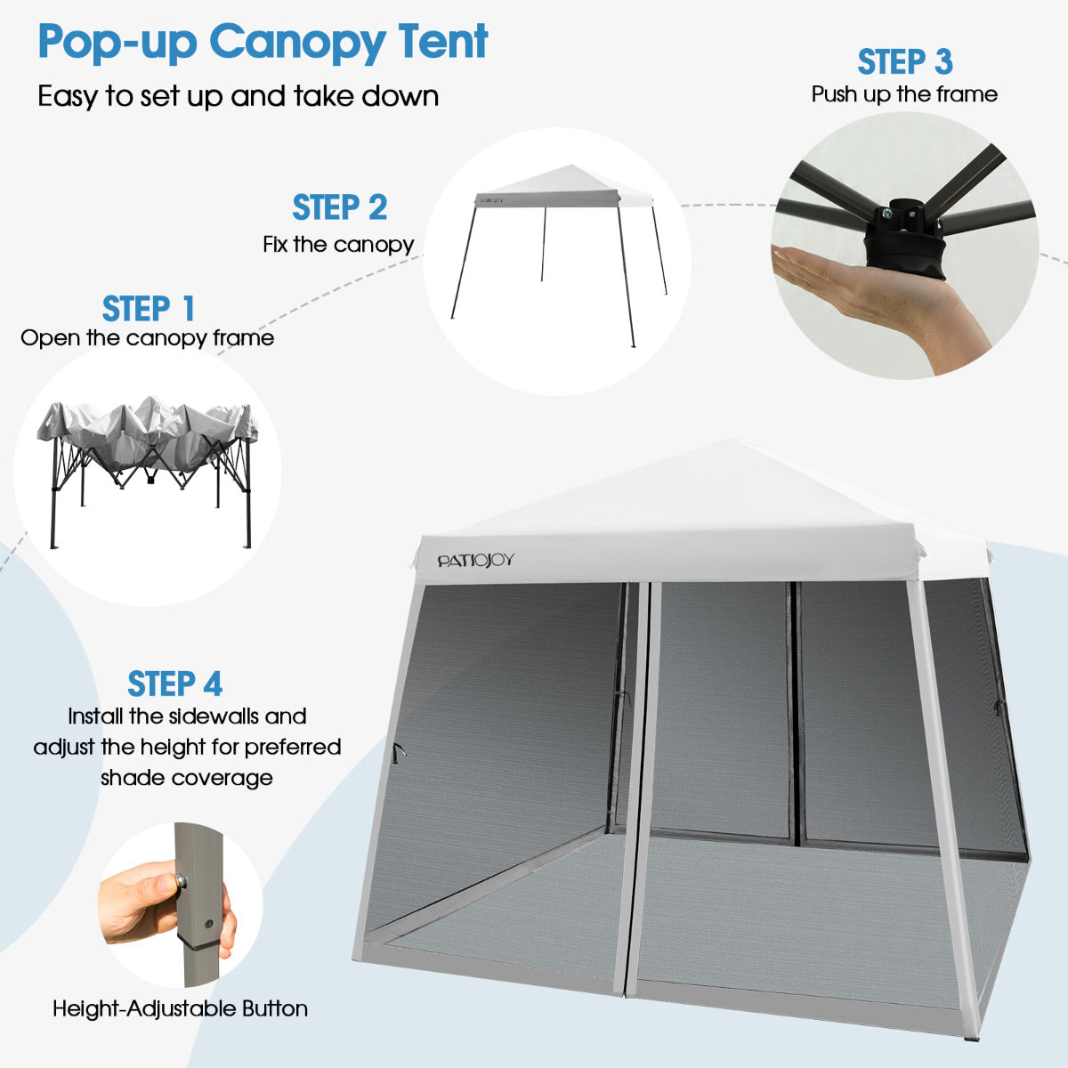 LIVSK Pop-up Paviljoen 3x3m - Ademend Muggennet - Verstelbare Hoogte - Windbestendig - Inclusief Draagtas - Grijs