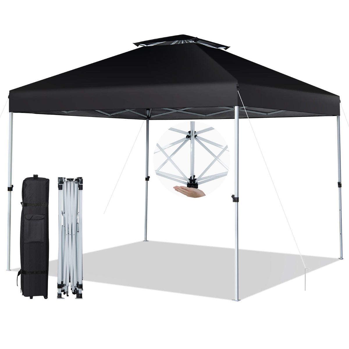 LIVSK Pop-up Paviljoen - Geventileerd Dak - Centrale Vergrendeling - Draagtas met Wielen - 305 x 305 x 217-275 cm - Zwart