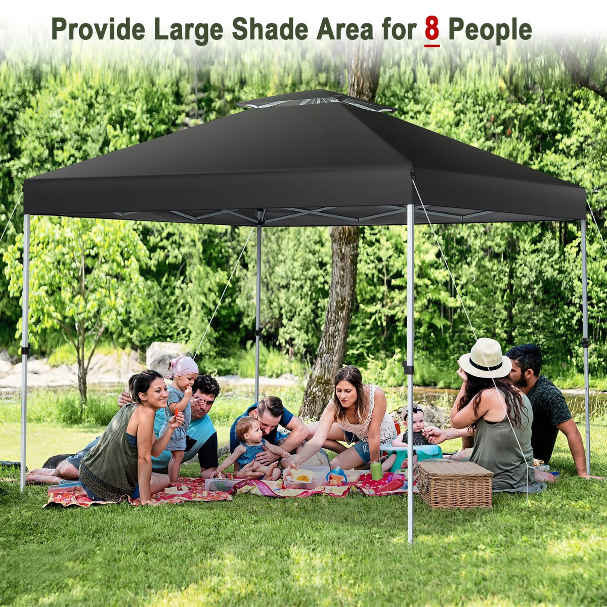 LIVSK Pop-up Paviljoen - Geventileerd Dak - Centrale Vergrendeling - Draagtas met Wielen - 305 x 305 x 217-275 cm - Zwart