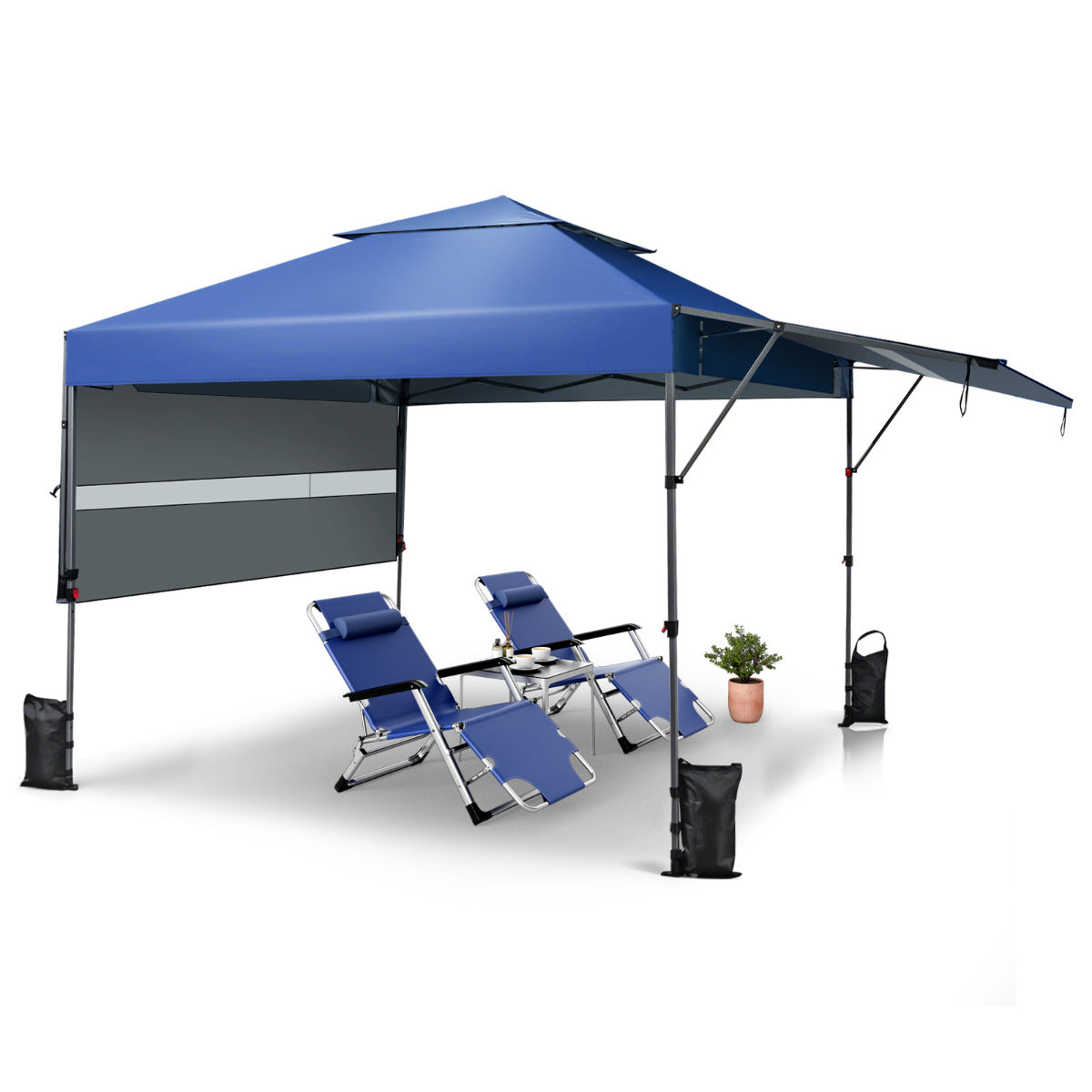 LIVSK Opklapbaar Paviljoen met Luifels - Groot Schaduwgebied van 16 m² - Waterdicht - Pop-up Design - Draagtas Inclusief - Blauw