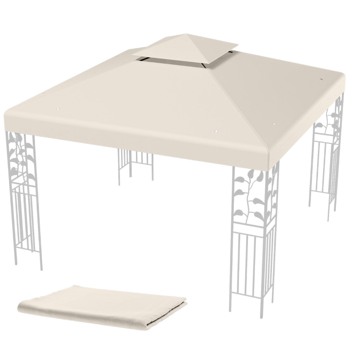 LIVSK Vervangende Prieelhoes 300 x 300 cm - Waterdicht Polyester - Dubbel Geventileerd - Afvoergaten - Beige