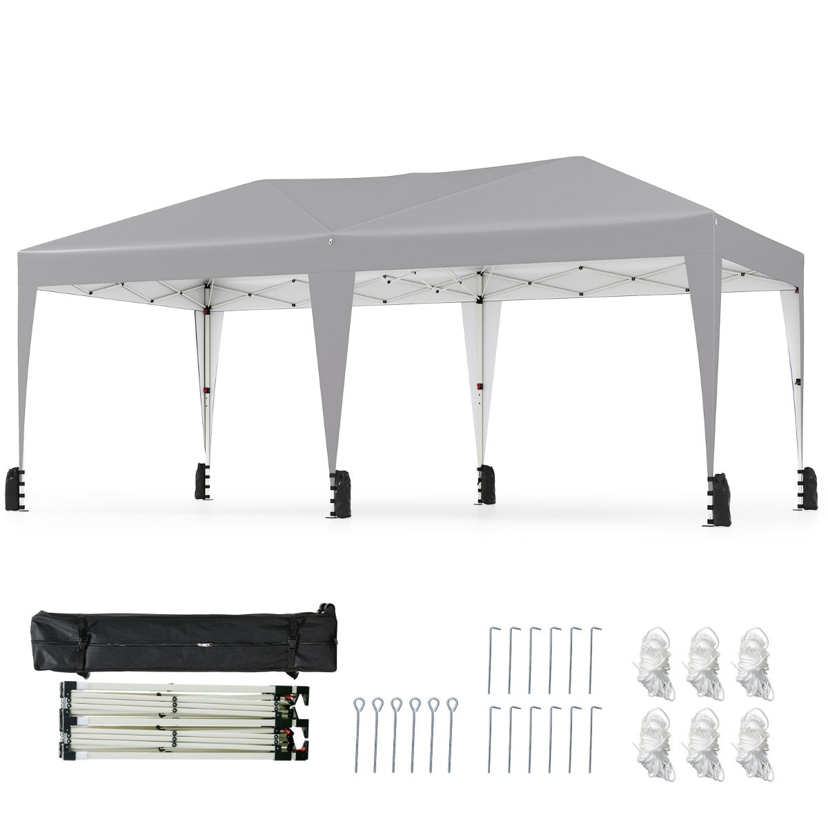 LIVSK Pop-up Partytent met UV-bescherming 50+ - 3 Hoogtes - Eenvoudig op te zetten - Draagtas met Wielen - 590 x 300 x 266-286 cm