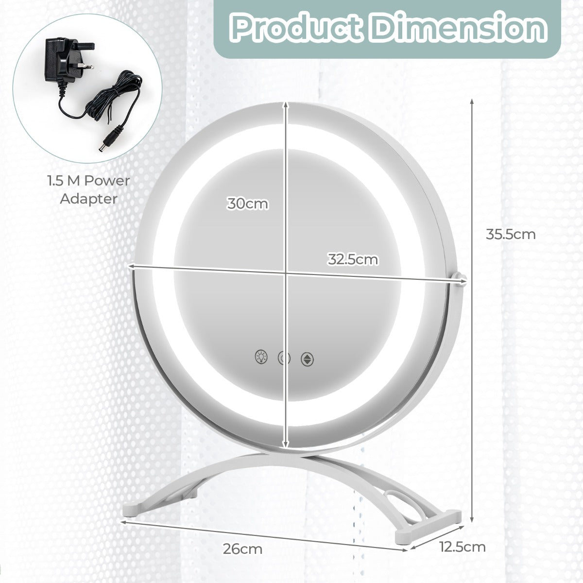 LIVSK LED Make-Up Spiegel - 3 Kleurstanden - Geheugenfunctie - 360° Draaibaar - Zilver - 32,5 x 12,5 x 35,5 cm